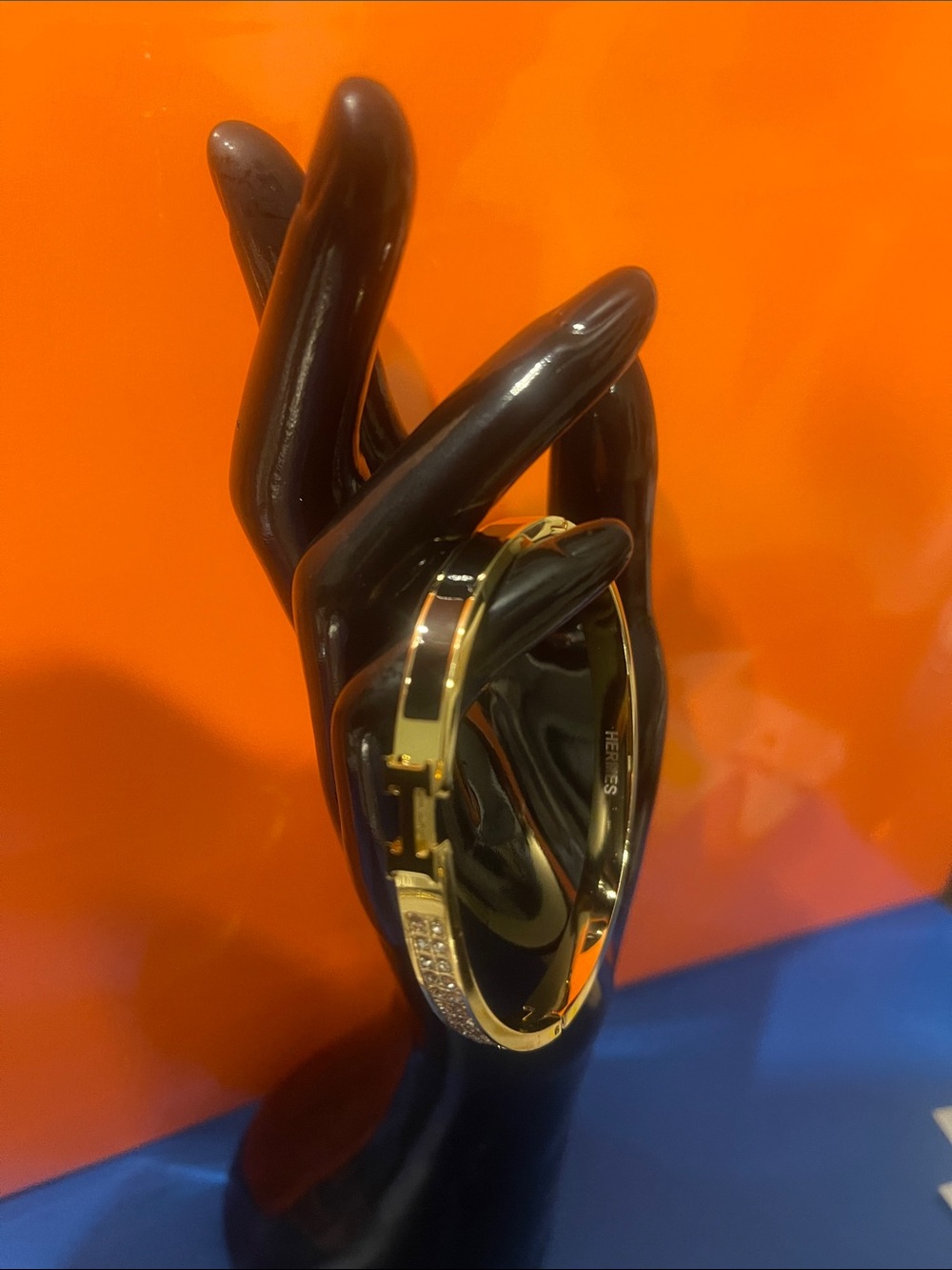 Gold Crystal-Accented Hinged Bracelet